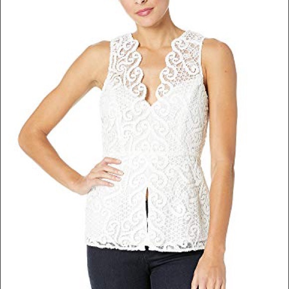 BCBGMAXAZRIA Sleeveless Lace Peplum Top - Picture 6 of 7